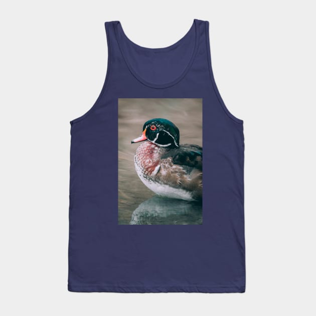 Autumn Wood Duck Swimming in a Pond Photograph Tank Top by love-fi
